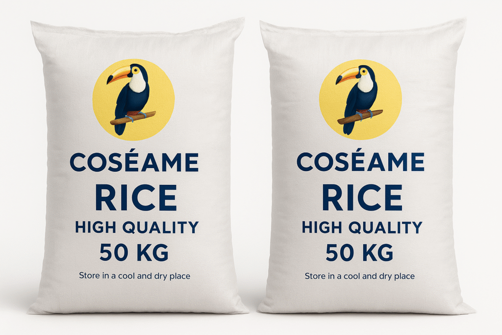 Sacs de riz en gros de 50 kg Coséame, adaptés à l’exportation vers l’Afrique de l’Ouest