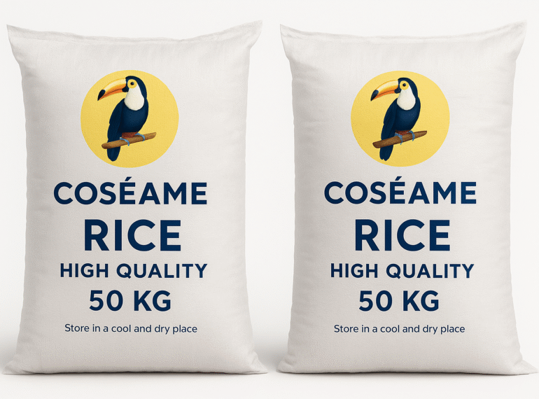 Sacs de riz en gros de 50 kg Coséame, adaptés à l’exportation vers l’Afrique de l’Ouest