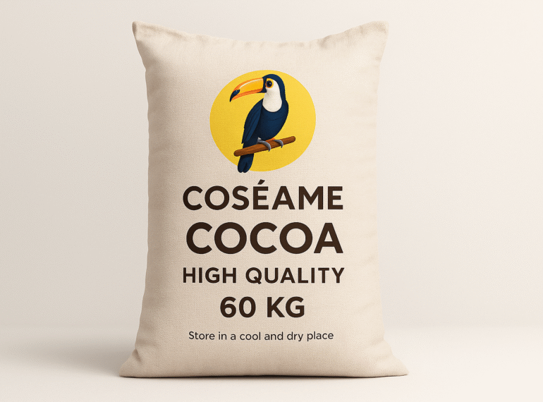 Sacs de fèves de cacao de 60kg prêts à l'exportation